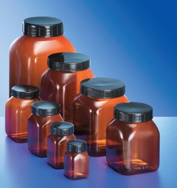 Weithalsbehälter, PVC, vierkantig, braun transparent, 750 ml