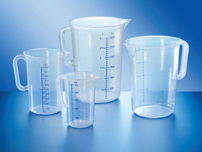 Messbecher, PP, 5000 ml, erhabene Skala, blau graduiert, geschlossener Griff